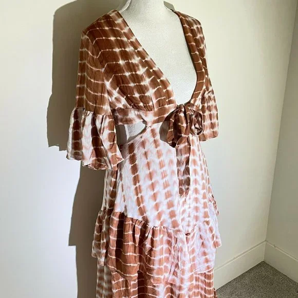 Vici X Nordstrom Tie Dye Plunge Neck Tiered Ruffle Maxi Dress Sz S - Picture 12 of 14
